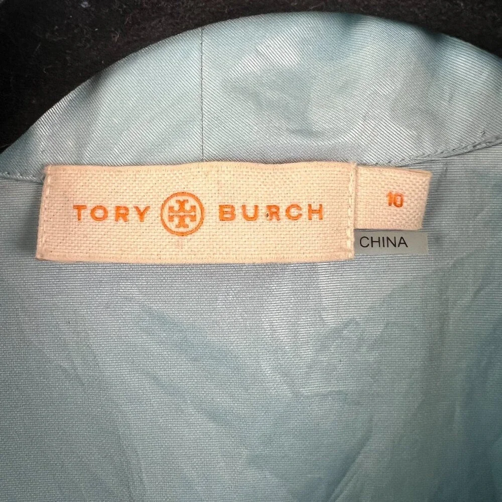 Tory Burch Long Sleeve‎ Button-up Light Blue Shirt Size 10 Shimmers Iridescent